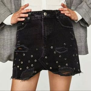 Zara Trafaluc Skirt Black Denim Mini Distress Smal